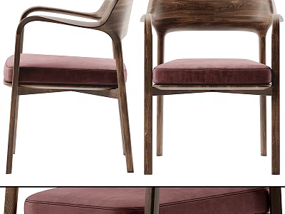 Elegant Modern Dining Chairs With Wooden Frame And Maroon Upholstered Seat 3d model