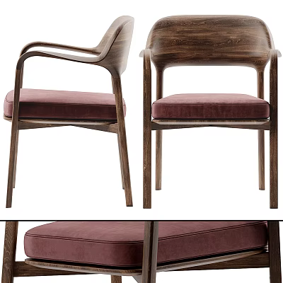 Elegant Modern Dining Chairs With Wooden Frame And Maroon Upholstered Seat 3d model