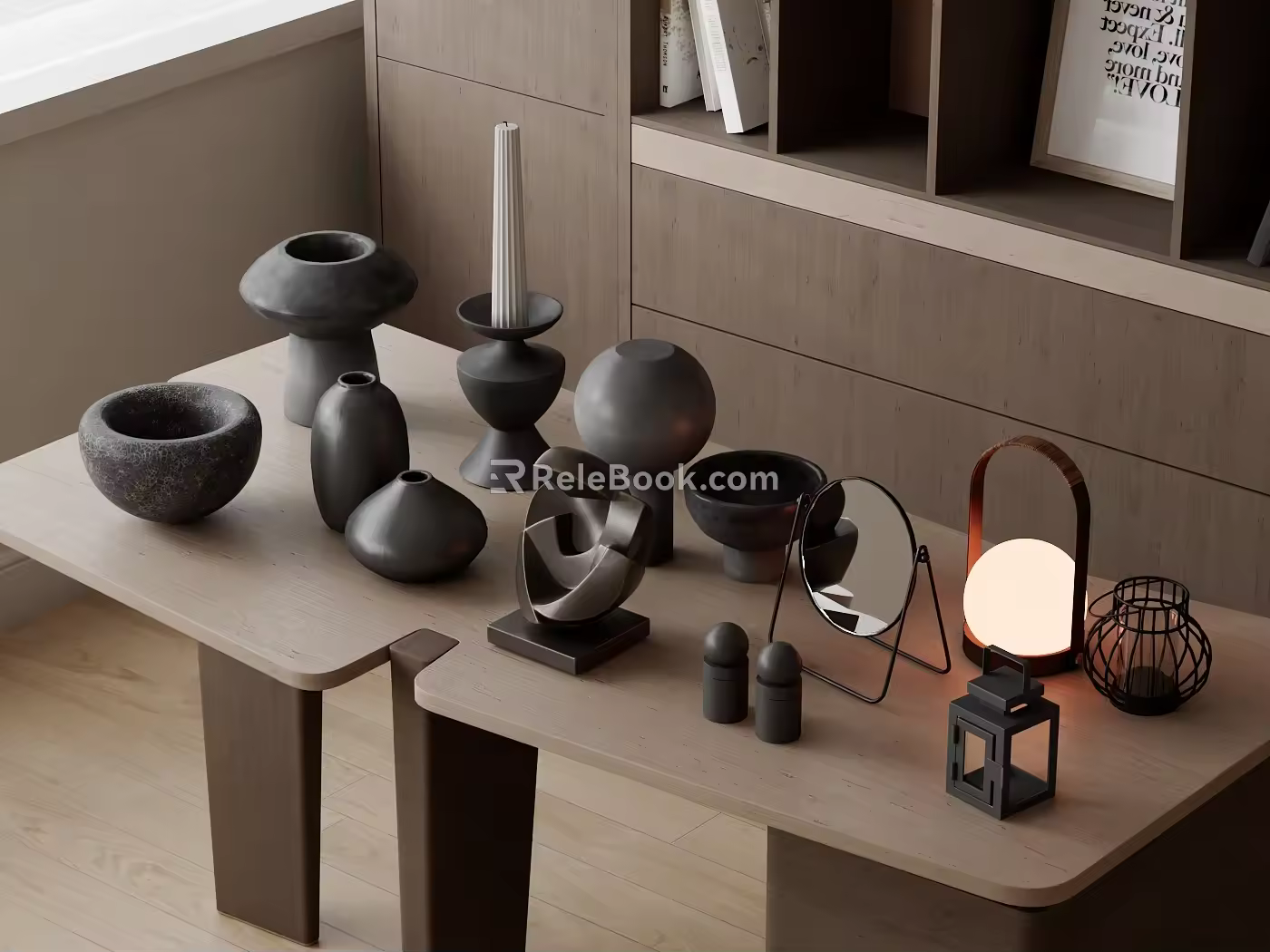 Middle-ancient style pendulum combination of silent wind pendulum ornaments bottles and jars utensils table lamp 3d model