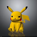 Pikachu Yellow Game Character With Black Tipped Ears Red Cheeks Sitting On Reflective Surface