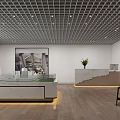 Modern Real Estate Sales Office Interior With Grid Ceiling Property Model And Reception Desk