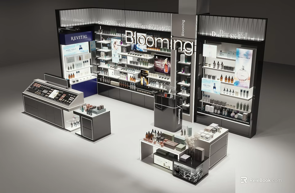 Bioming FLAVIAL Cosmetics Retail Store With Shelves Counter And Product Displays 3d model 
