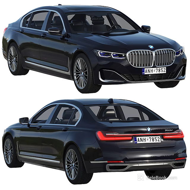 Black BMW Luxury Sedan With Chrome Grille LED Headlights And Alloy Wheels 3d model 