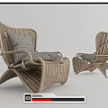 Two Rattan Leisure Chairs With Cushion And Curved Design For Indoor Outdoor Space