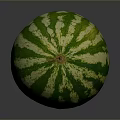 Fresh Round Watermelon With Green And Yellow Striped Rind On Black Background