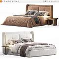 Light Gray And Brown Double Beds With Upholstered Headboards Pillows And Nightstands