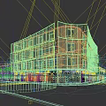 Modern Multi Storey Commercial Complex With Glass Facade Urban Street Evening Lighting And Wet Pavement