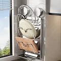 Wall Mounted Kitchen Storage Rack With Pot Lids Cutting Board And Plates