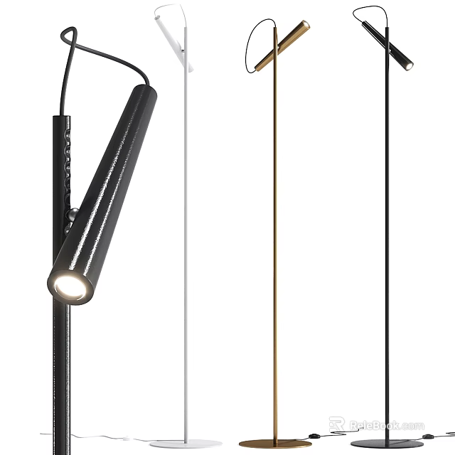 Modern Sleek Floor Lamp with Adjustable Arm Metal Finish and Minimalist Design 3d model 