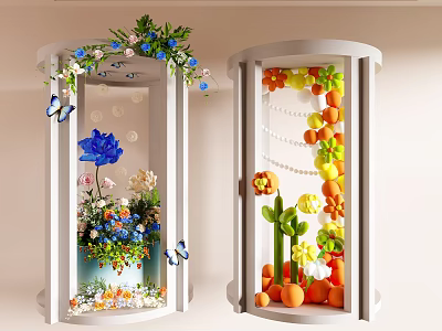 Decorative Cylindrical Photo Spot With Blue Flowers Butterflies Orange Fruits And Colorful Decorations 3d model