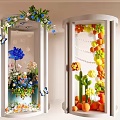 Decorative Cylindrical Photo Spot With Blue Flowers Butterflies Orange Fruits And Colorful Decorations