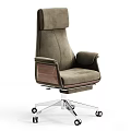 High Back Black Leather Office Chair With Walnut Wooden Armrests Metal Base And Wheels