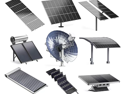 Modern Solar Energy Household Appliances Featuring Panels Water Heaters And Concentrators 3d model