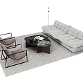 Modern Sofa Set with Light Brown Armchairs and Round Marble Coffee Table Black Metal Frames 3d model