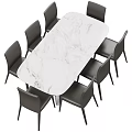 Modern Dining Table Set With Marble Top Black Frame And Six Gray Leather Chairs 3d model