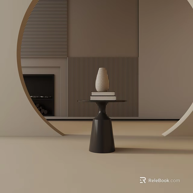 Modern Minimalist Side Table With Stacked Books And White Vase In Living Room 3d model 