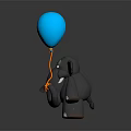 Cute Grey Elephant Toy With Blue Balloon Tied To Trunk On Grey Background