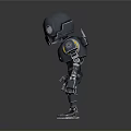 Small Black Robot Figure With Glowing Eyes And Metallic Texture In Standing Pose 3d model