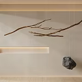 Natural Branch Shaped Hanging Decor With Black Stone Ornament On Minimalist Wall