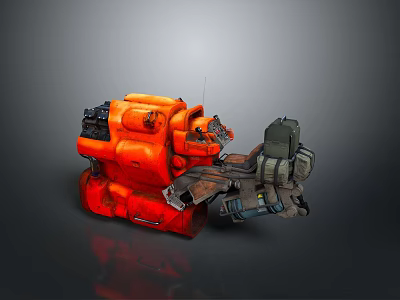 Orange Mechanical Device With Heavy Industrial Structure And Detailed Gray Black Parts 3d model