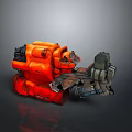 Orange Mechanical Device With Heavy Industrial Structure And Detailed Gray Black Parts