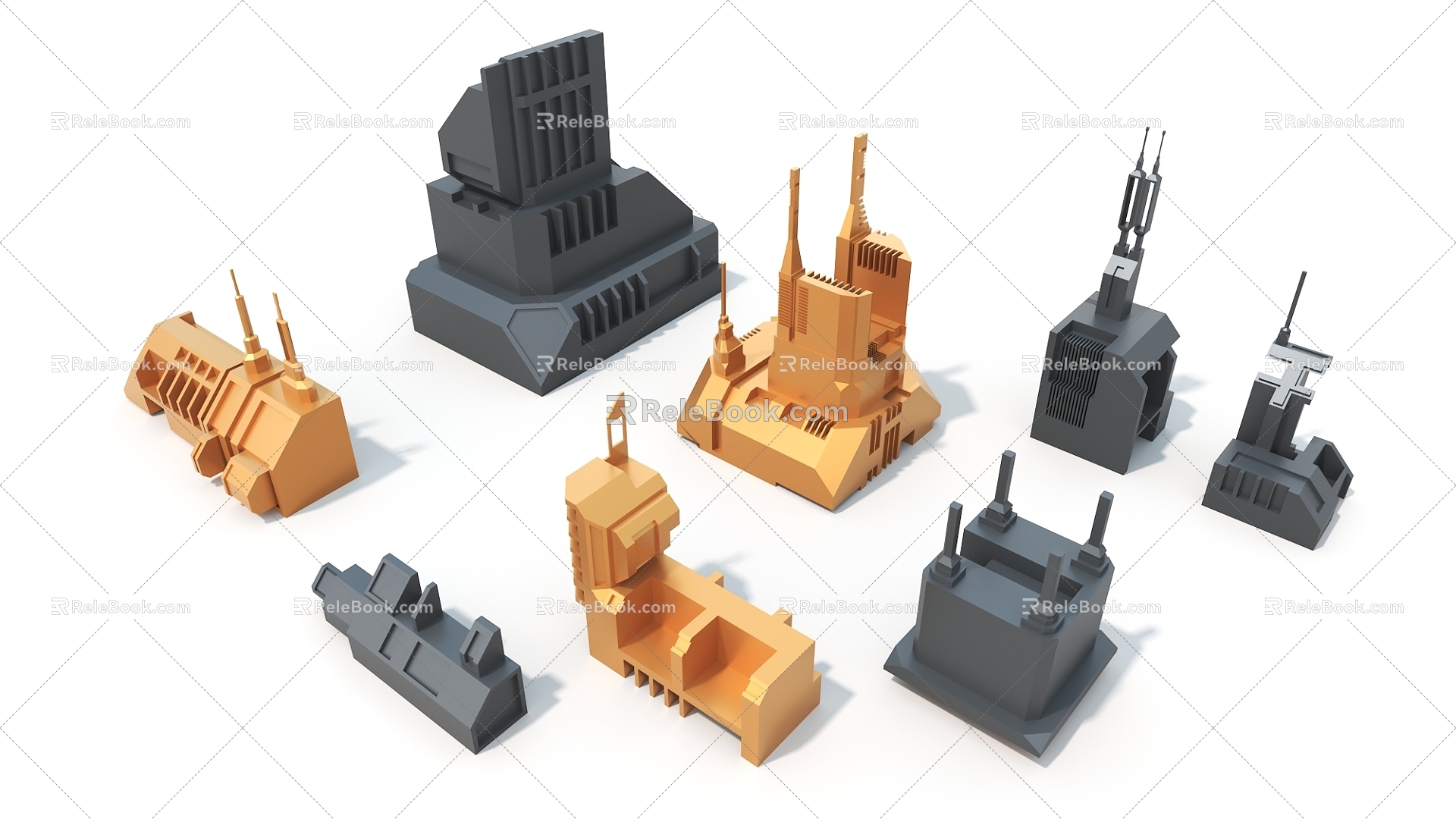 sci-fi hard surface construction plate hard surface machinery high-tech industrial parts 3d model