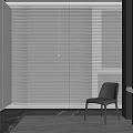 White Horizontal Blinds For Modern Window In Minimalist Interior With Gray Chair