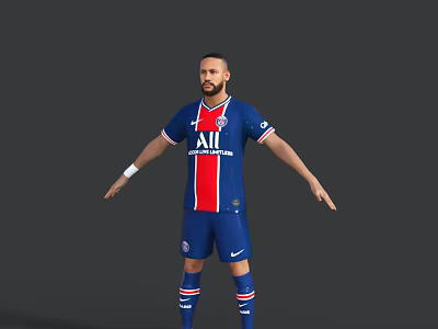 Man With Arms Outstretched Wearing PSG Blue Jersey With Red White Stripes And Nike Logo 3d model