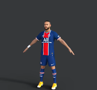 Man With Arms Outstretched Wearing PSG Blue Jersey With Red White Stripes And Nike Logo 3d model