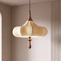Minimalist Natural Wooden Pendant Light with Beige Fabric Shade and Simple Design