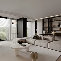Modern Living Room Interior With Beige Sectional Sofa And White Coffee Table 3d model