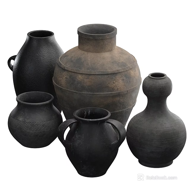 Ceramic Vessels With Various Sizes Textured Surfaces Handled And Gourd Shaped Designs 3d model 