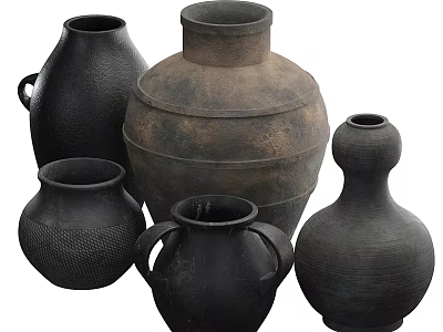 Ceramic Vessels With Various Sizes Textured Surfaces Handled And Gourd Shaped Designs 3d model