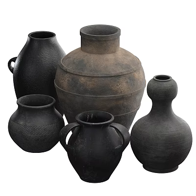 Ceramic Vessels With Various Sizes Textured Surfaces Handled And Gourd Shaped Designs 3d model