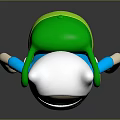 Cartoon Game And Movie Character With White Hat Blue Shirt Green Backpack And Smiling Face