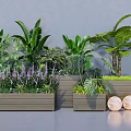 Decorative Wooden Flower Planters Featuring Lush Green Foliage Purple Blooms And Round Accents