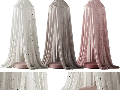 Stylish Decorative Tents Featuring Lightweight Polka Dot Fabric Multiple Colors And Pink Round Base 3d model