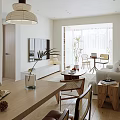 Modern Dining and Living Room Interior With Wooden Table Sofa Plant and Natural Light