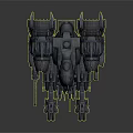 Sci-Fi Character Operating Battle Spaceship With Twin Engines And Intricate Cannon Structure