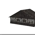 Ancient Traditional Building Structure With Wooden Frames White Walls Dark Roof And Interior Beams