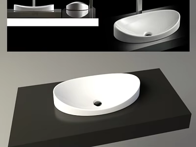 White Contemporary Countertop Washbasin On Black Bathroom Countertop Multiple Angles View 3d model