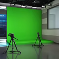 Modern Studio Setup With Green Screen Large Displays Tripods And Lighting 3d model