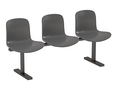 Three Gray Leisure Chairs with Connected Seats and Sturdy Metal Legs Design for Indoor Use 3d model