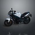 White and Teal Naked Motorcycle with Modern Headlight Exhaust and Mirrors on Gray Reflective Background