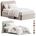 Cozy Modern Single Bed Interior With Upholstered Headboard Decorative Pillows And Striped Blanket