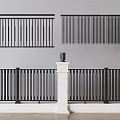 Modern Metal Railing With Vertical Slats And White Support Columns