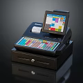 Modern Black Cash Desk Furniture With Digital Screen Keyboard And Drawer Storage
