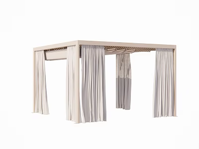 Elegant Outdoor Pergola Design With Light Colored Canopy And Hanging Curtains 3d model