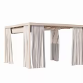 Elegant Outdoor Pergola Design With Light Colored Canopy And Hanging Curtains