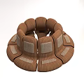 Public Chair Featuring Circular Structure Multiple Brown Striped Seating Units With Light Colored Square Panels 3d model